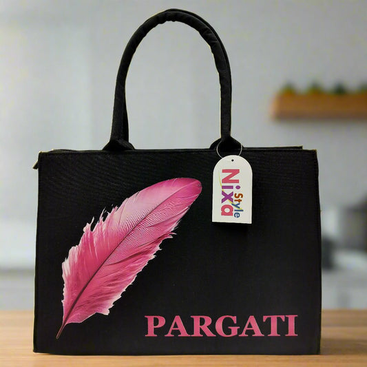 Customised Pink Leaf Canvas Tote Bag