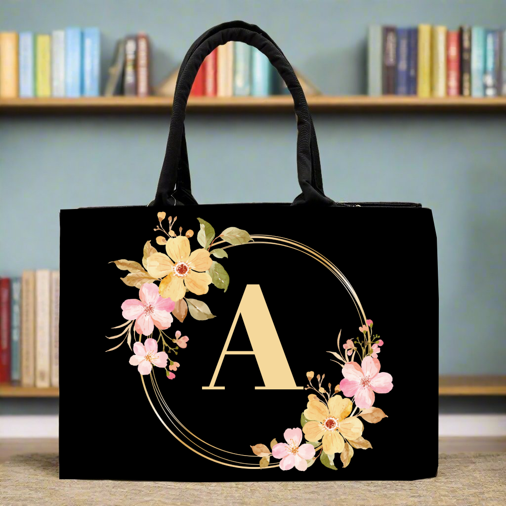 Customised Canvas Flowers Initial Tote bag