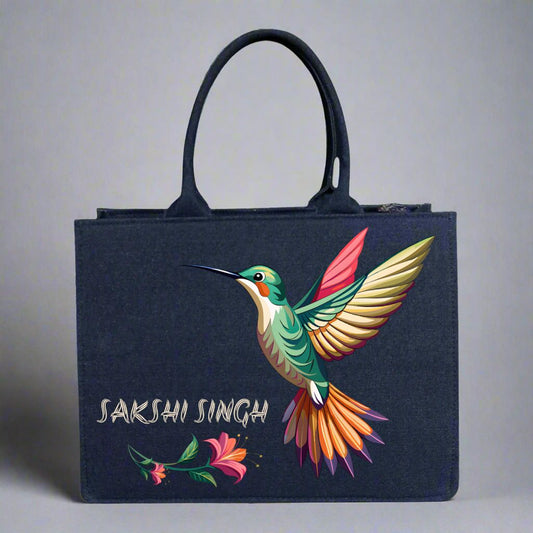 Customized Denim Everyday Tote Bag With Humming Bird