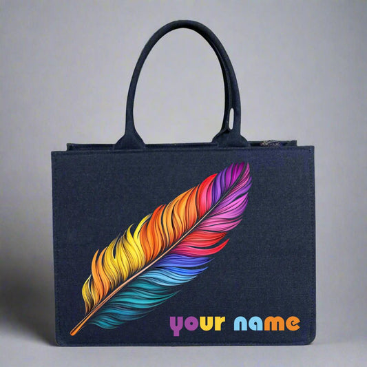 Customized Denim Everyday Tote Bag With colourful feather