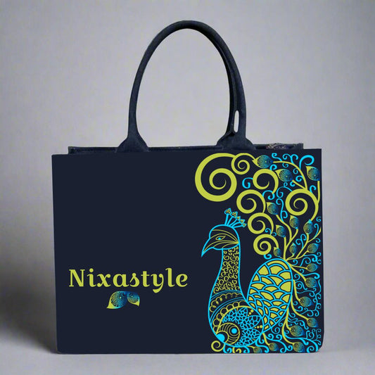 Customized Denim Everyday Tote Bag With Beautiful Peacock