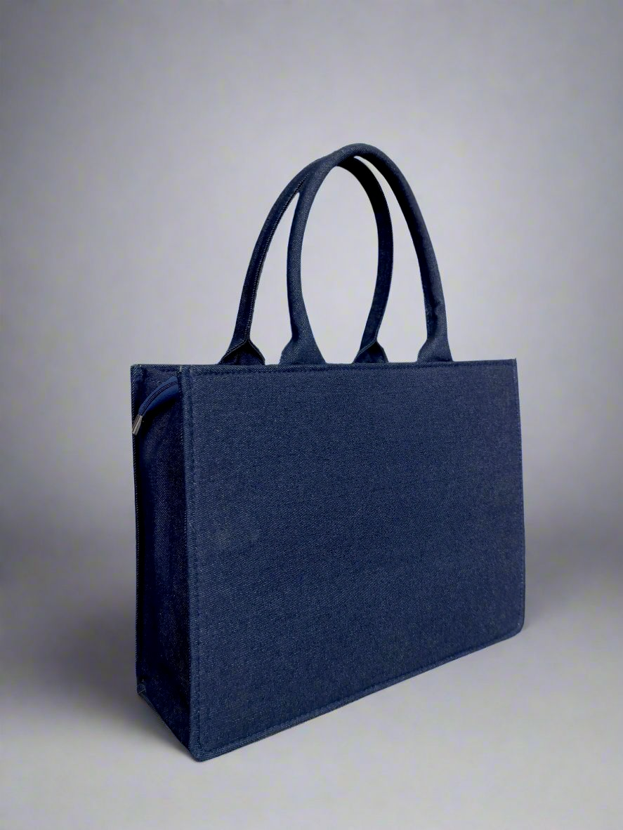 Customized Denim Floral Garden Tote Bag