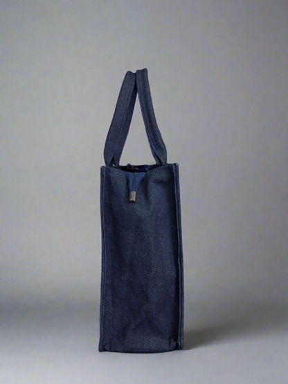 Customized Denim Everyday Tote Bag With Humming Bird