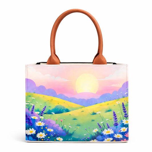 Customised Sunrise Meadow Canvas Tote Bag | Personalised Name Tote
