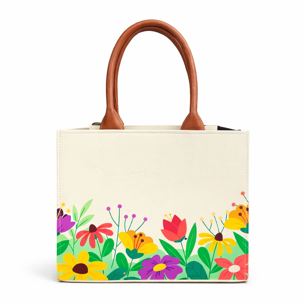 Customised Floral Canvas Tote Bag | Personalised Name Tote with Premium Handles