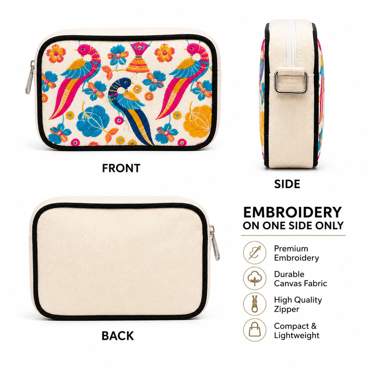 NixaStyle Navratri Special Embroidered Sling Bag for Women | Ethnic Peacock & Floral Embroidery Crossbody Waist Bag | Compact Festival Purse for Garba, Dandiya & Travel