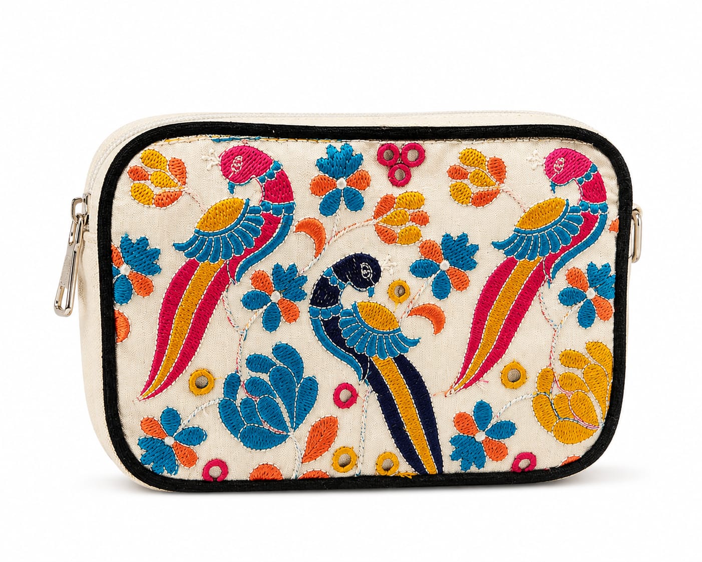 NixaStyle Navratri Special Embroidered Sling Bag for Women | Ethnic Peacock & Floral Embroidery Crossbody Waist Bag | Compact Festival Purse for Garba, Dandiya & Travel