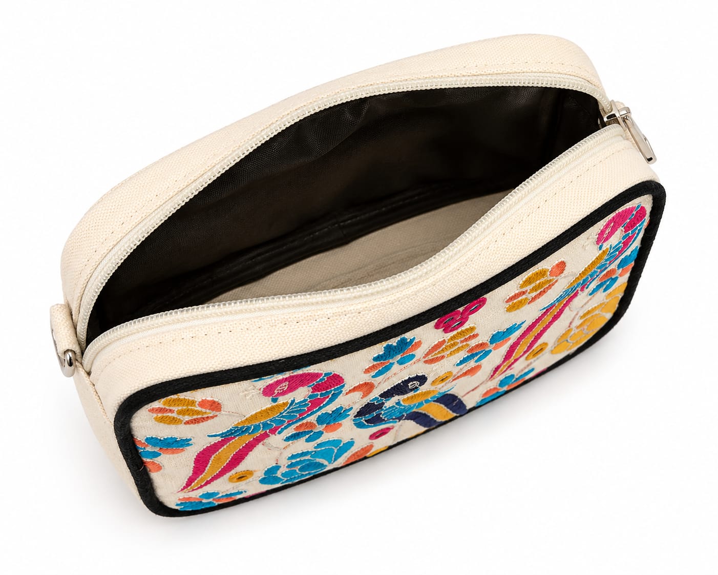 NixaStyle Navratri Special Embroidered Sling Bag for Women | Ethnic Peacock & Floral Embroidery Crossbody Waist Bag | Compact Festival Purse for Garba, Dandiya & Travel