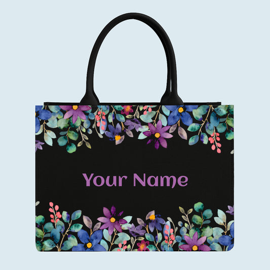 Nixa Style – Midnight Blossom Customised Tote Bag (Personalised Floral Black Tote)