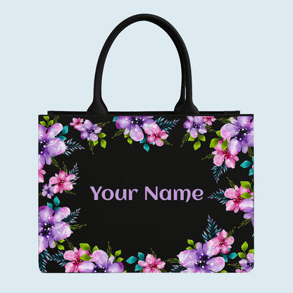 Customised Canvas Black Flower Tote bag