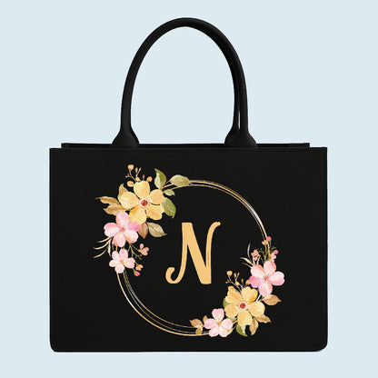 Customised Canvas Flowers Initial Tote bag