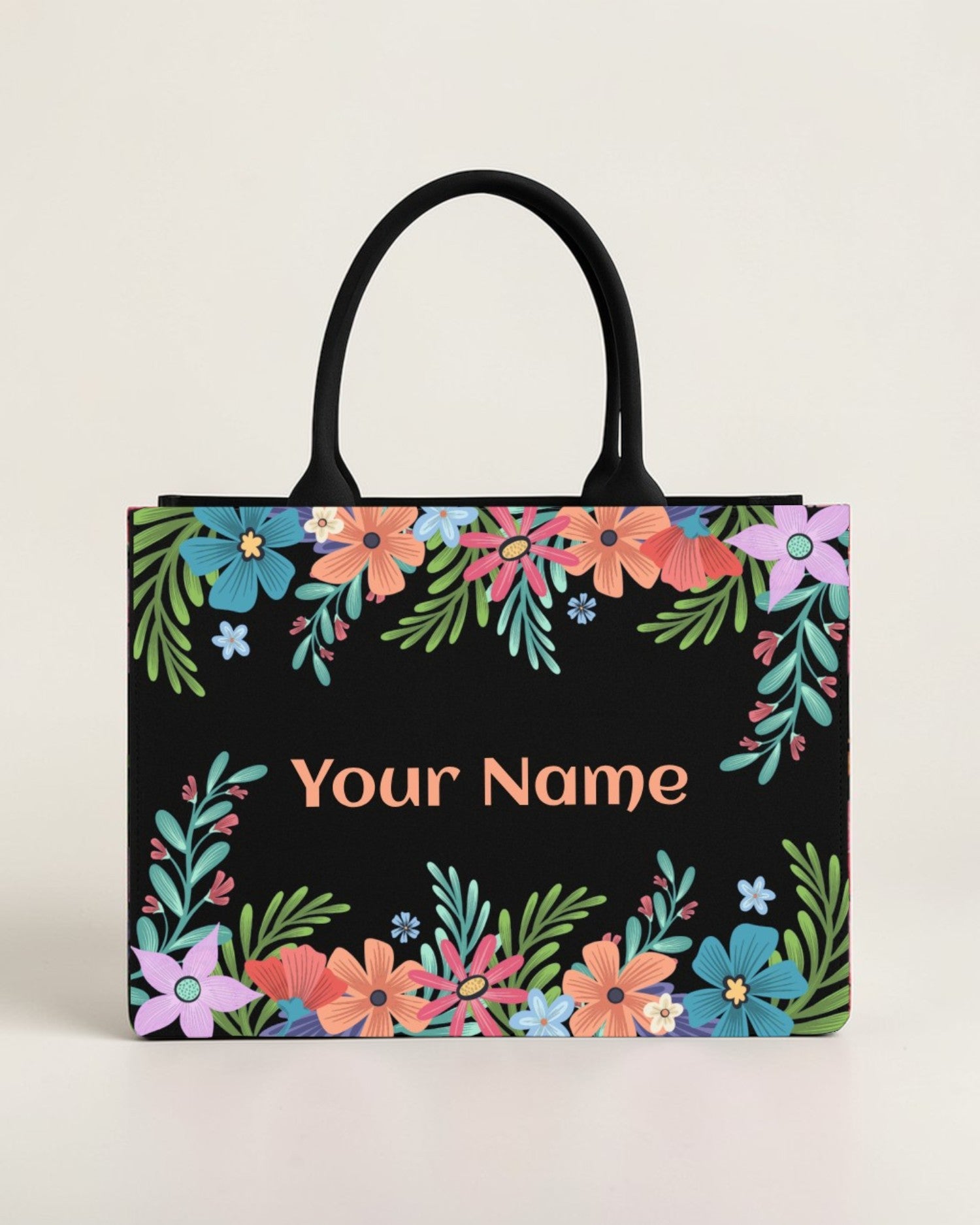 Personalised Colourful Floral Tote Bag with Name | Custom Flower Canvas Handbag for Women | Stylish Gift for Girls | Nixa Style