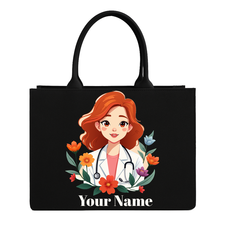 Personalised Doctor Tote Bag for Women | Custom Name Medical Tote | Gift for Doctors, Nurses & Medical Students | Premium Black Handbag