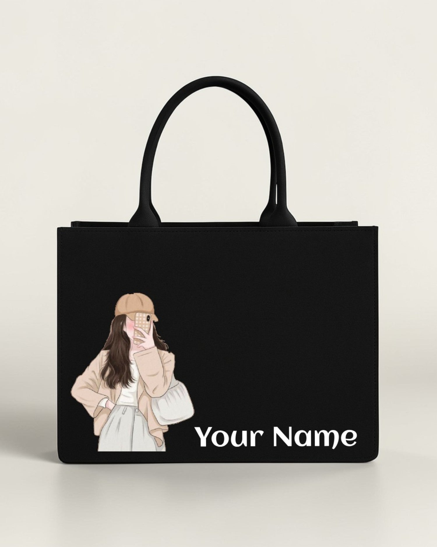 Customised Stylish Girl Selfie Tote Bag with Name | Personalized Canvas Tote Bag for Women – Nixa Style