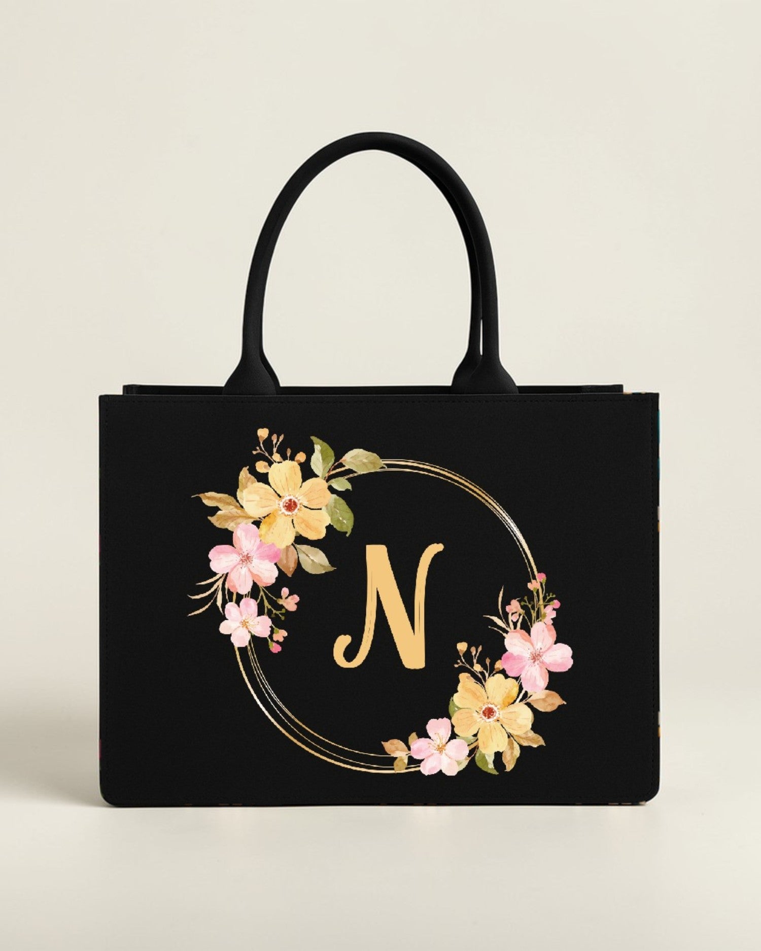 Customised Floral Initial Tote Bag | Personalized Letter Canvas Tote Bag for Women | Monogram Name Bag – Nixa Style