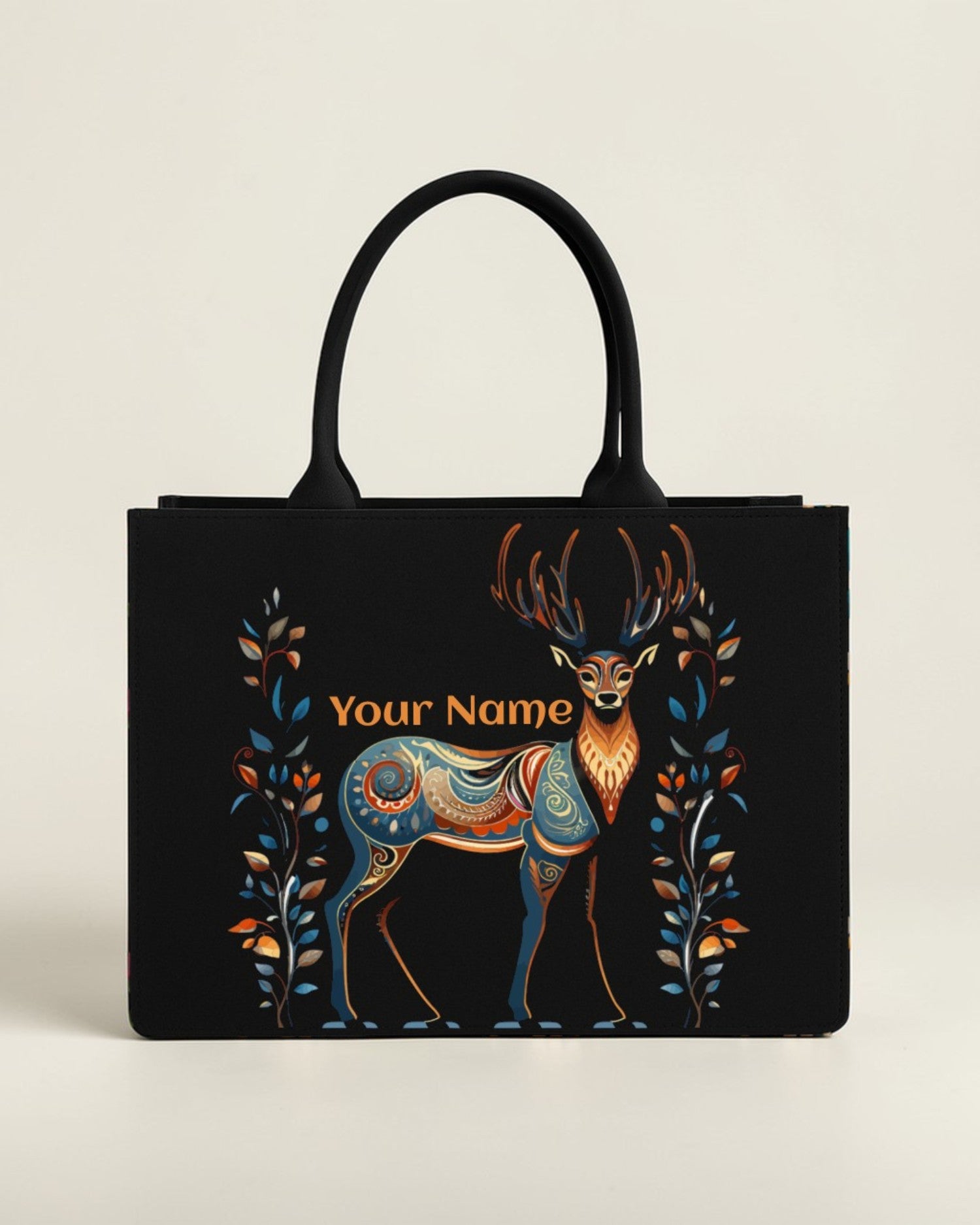 Personalised Deer Tote Bag with Name | Artistic Wildlife Canvas Handbag for Women | Custom Nature Tote | Nixa Style