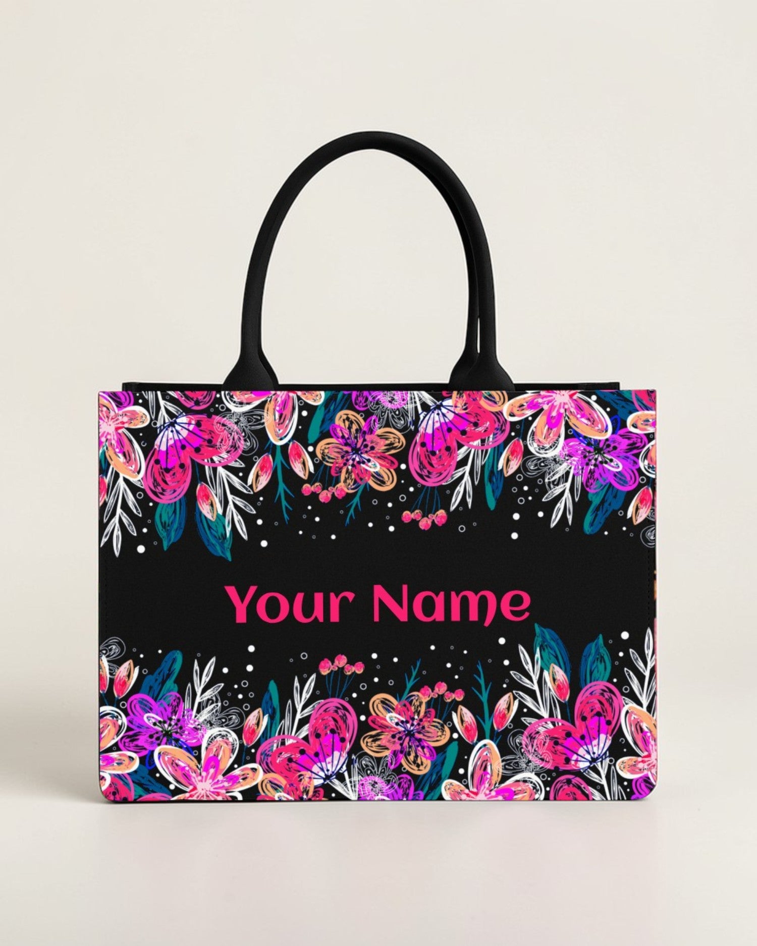 Customised Neon Floral Tote Bag with Name | Personalized Canvas Tote Bag for Women | Stylish Flower Handbag – Nixa Style