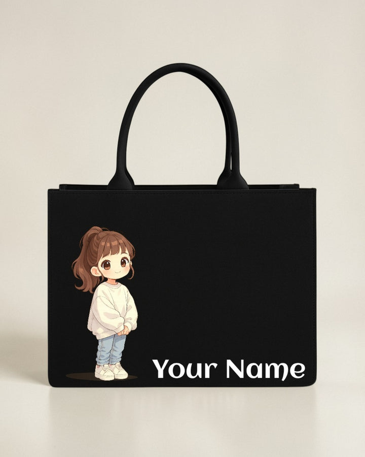 Customised Cute Cartoon Girl Tote Bag with Name | Personalized Canvas Tote Bag for Girls & Women – Nixa Style