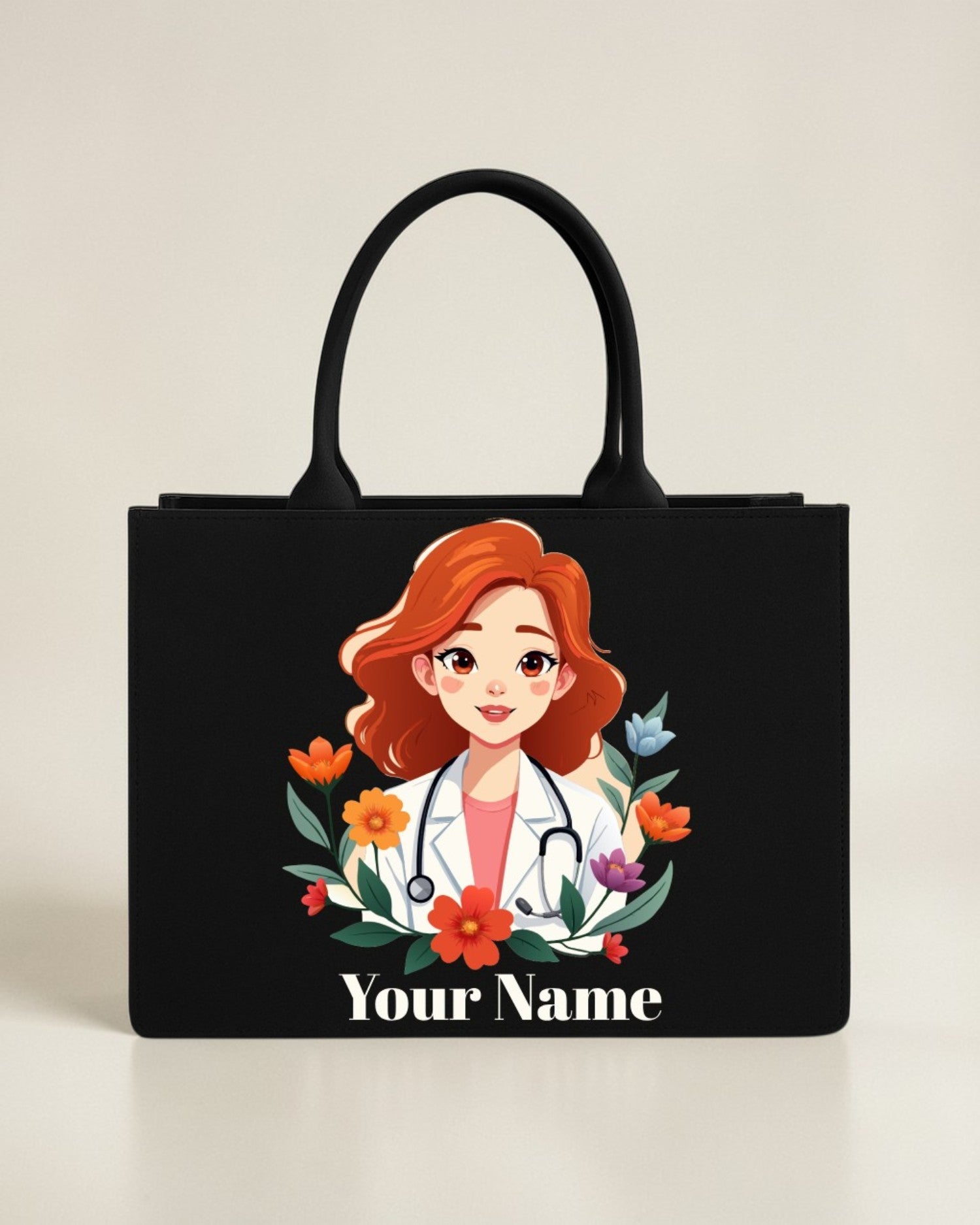 Personalised Doctor Tote Bag for Women | Custom Name Medical Tote | Gift for Doctors, Nurses & Medical Students | Premium Black Handbag