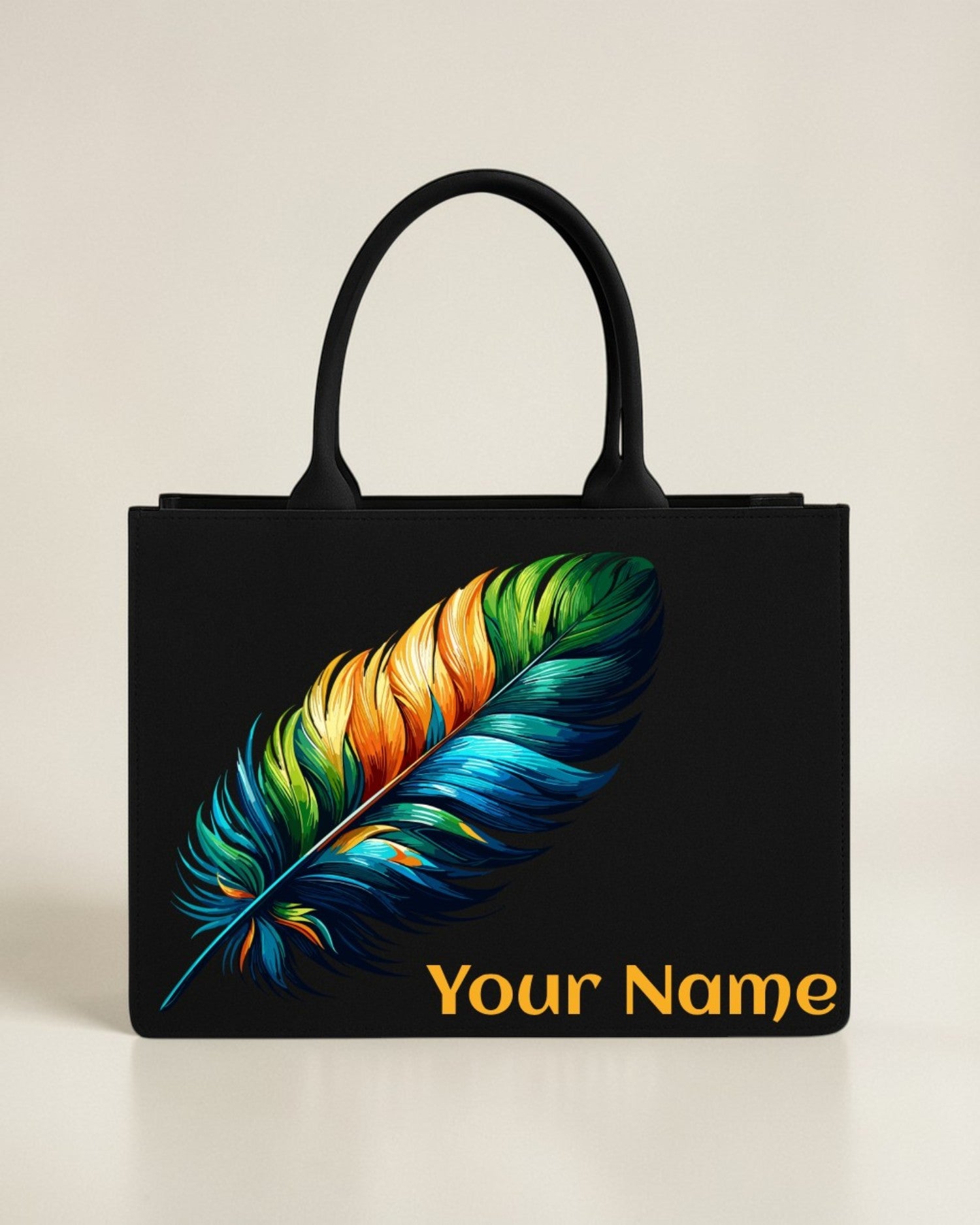 Customised Colorful Feather Tote Bag with Name | Personalized Canvas Tote Bag for Women | Artistic Feather Handbag – Nixa Style