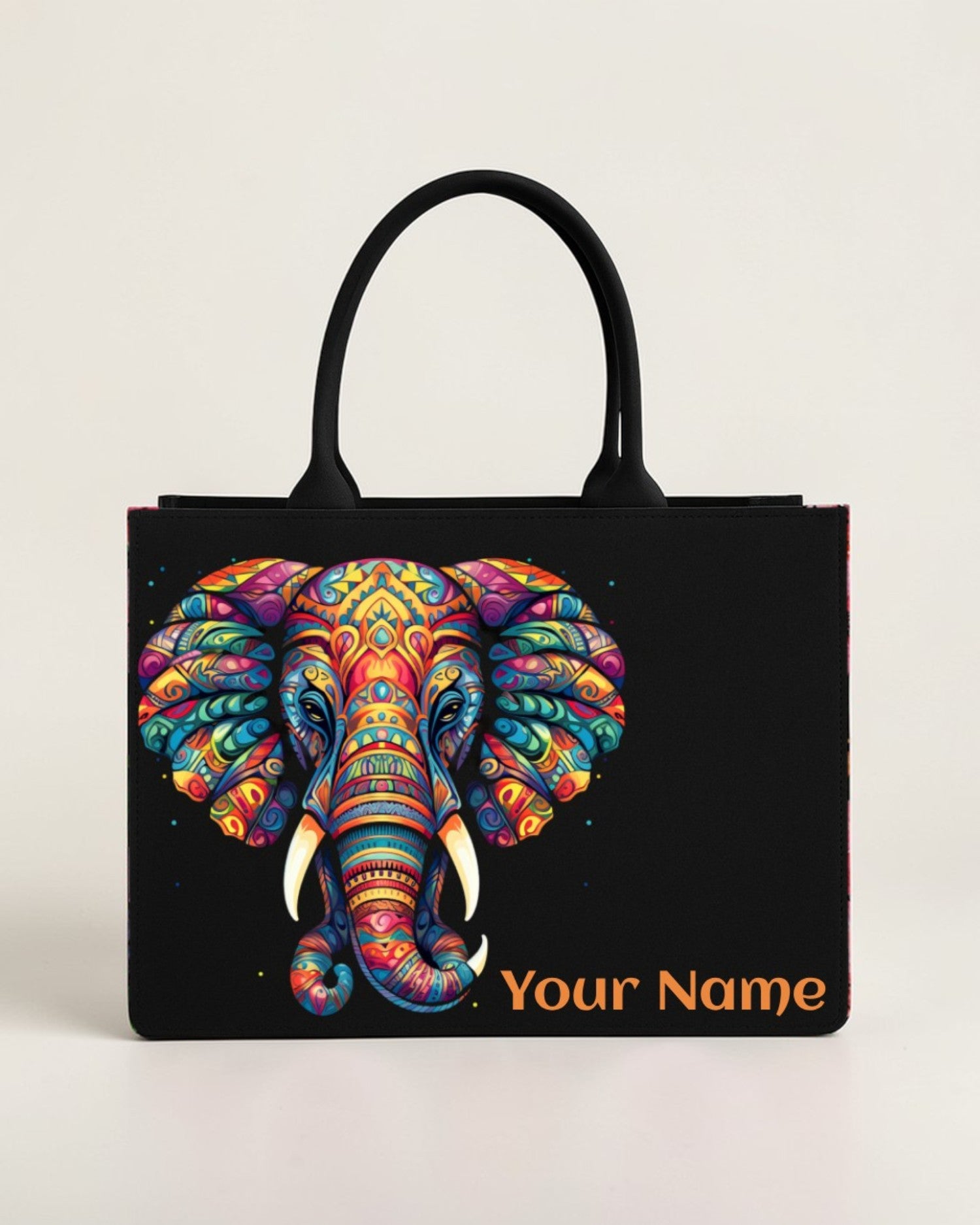 Personalised Elephant Tote Bag with Name | Colourful Mandala Elephant Canvas Handbag for Women | Unique Gift | Nixa Style