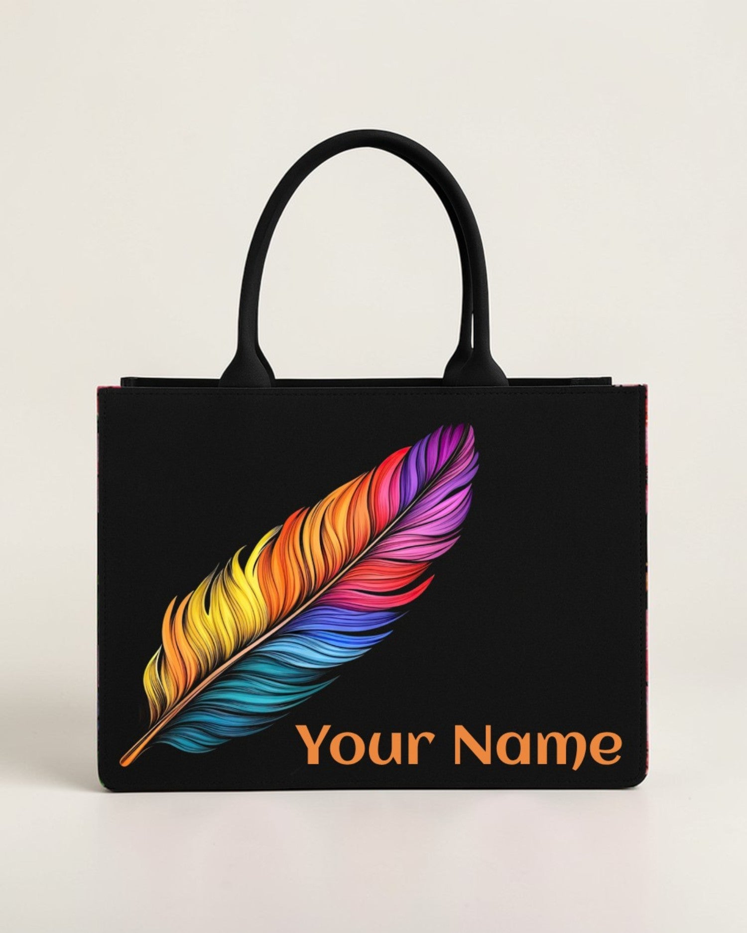 Customised Rainbow Feather Tote Bag with Name | Personalized Canvas Tote Bag for Women | Artistic Handbag – Nixa Style