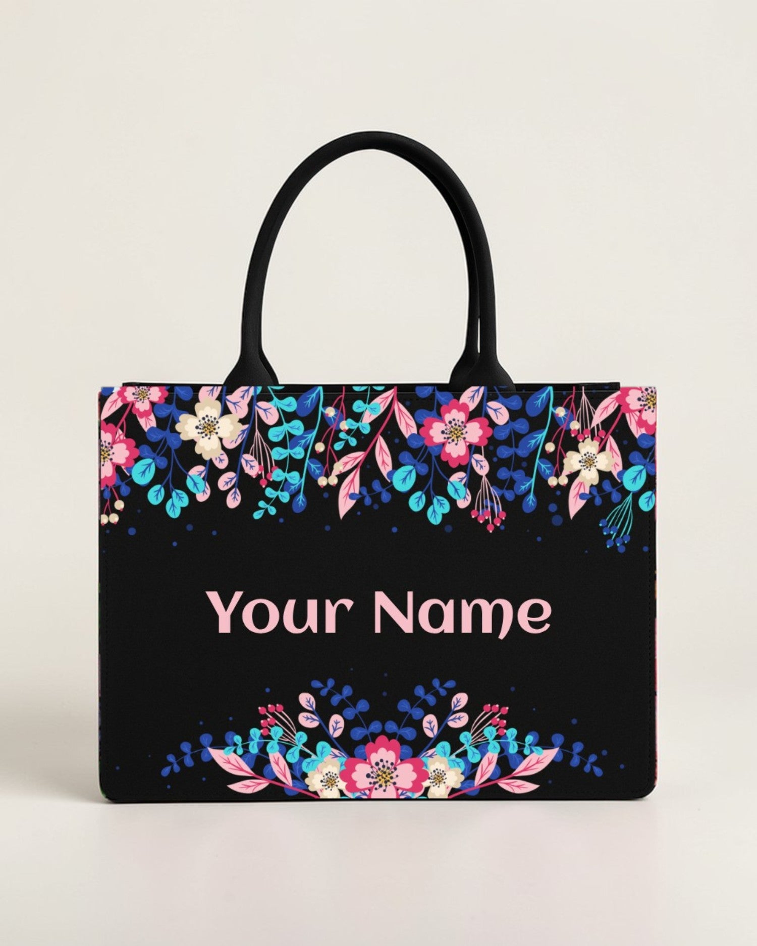 Personalised Elegant Floral Tote Bag with Name | Custom Flower Canvas Handbag for Women | Stylish Gift for Girls | Nixa Style