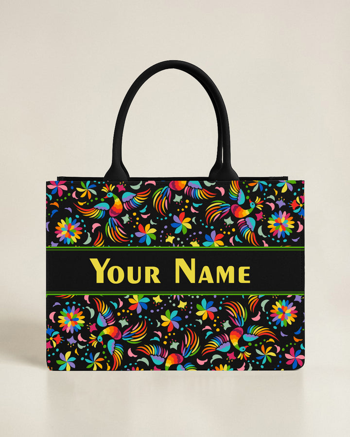 Personalised Colourful Folk Art Tote Bag with Name | Custom Boho Floral Canvas Handbag for Women | Unique Gift | Nixa Style