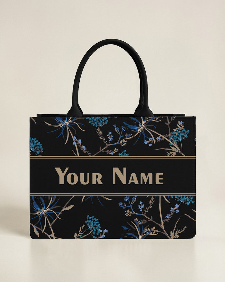 Personalised Blue Floral Tote Bag with Name | Custom Elegant Canvas Handbag for Women | Stylish Gift for Her | Nixa Style