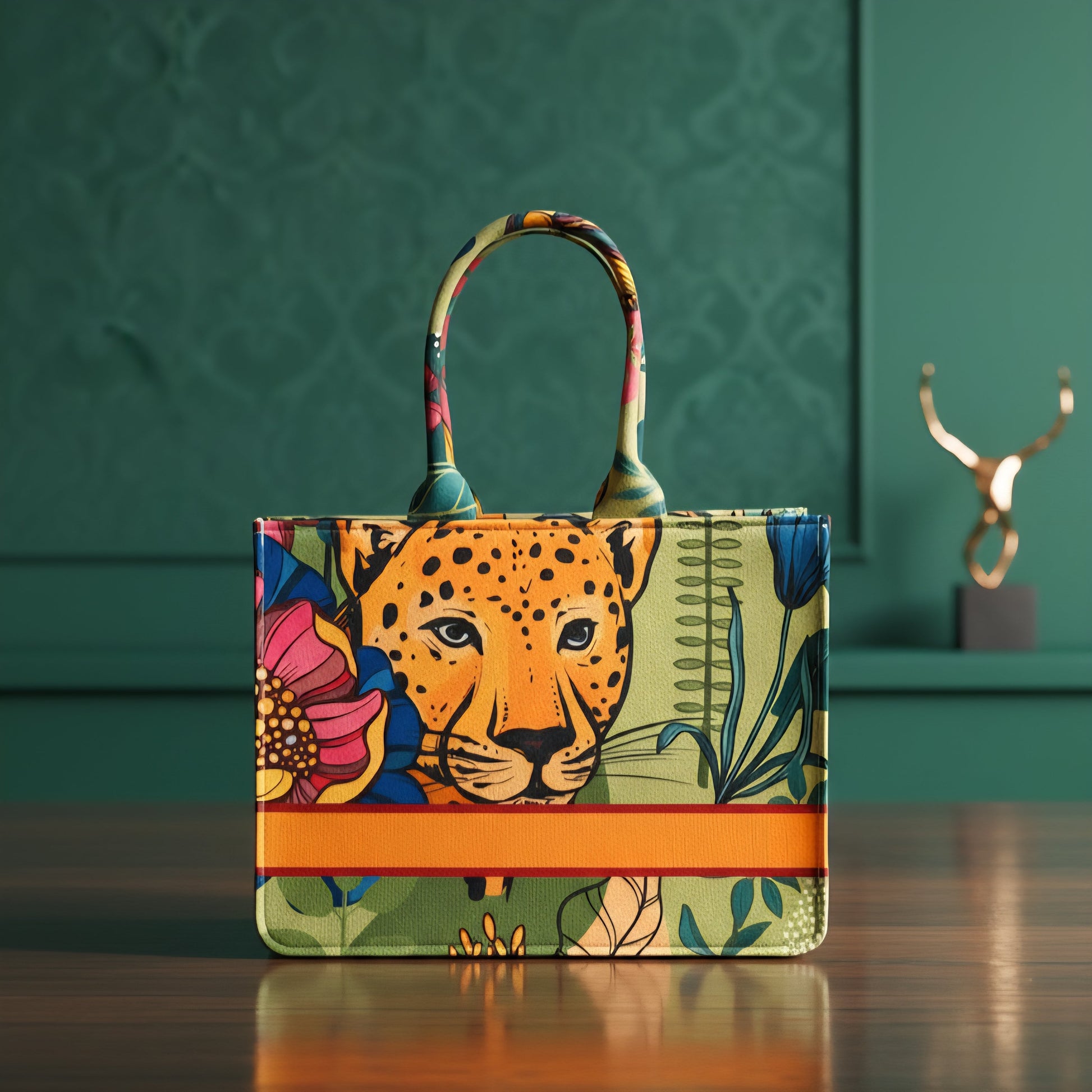 tropical leopard tote bag for women