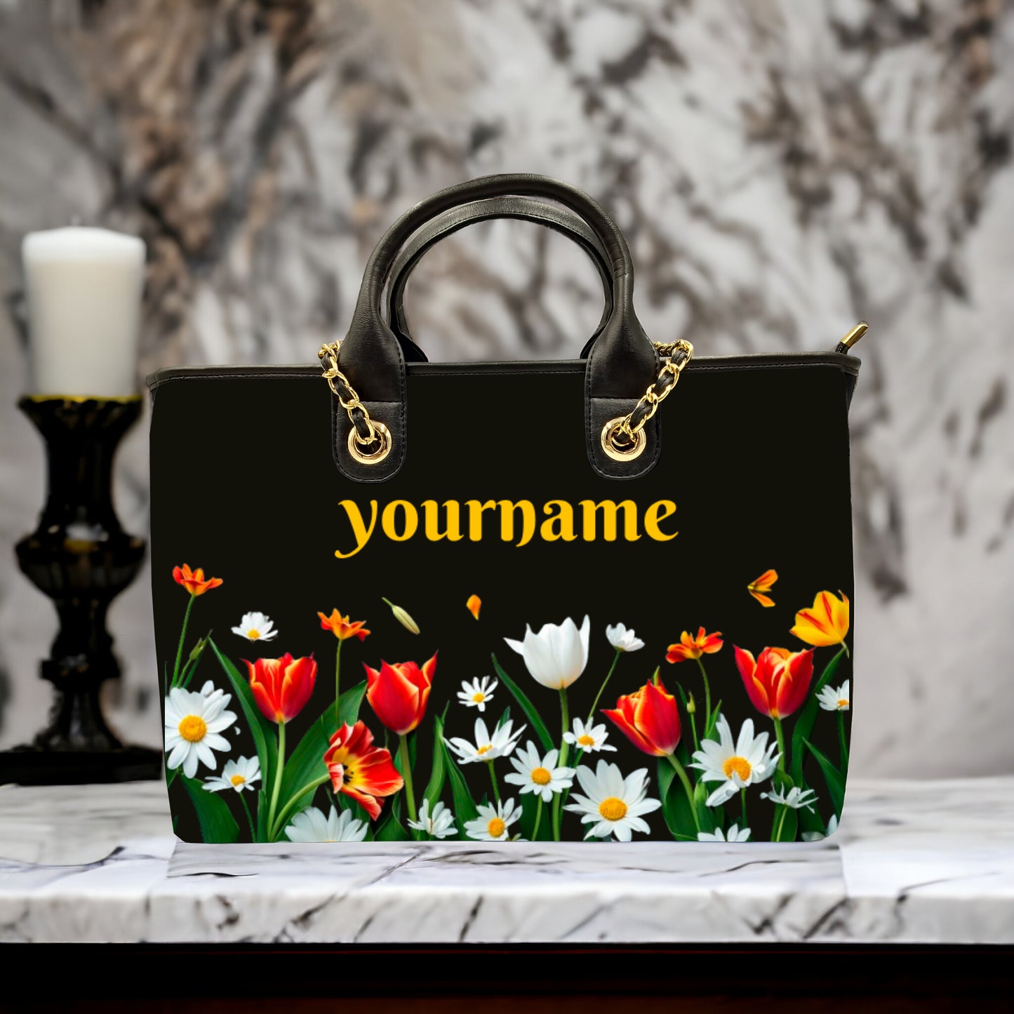 Customised Canvas Beautiful Flower Bag with  Name