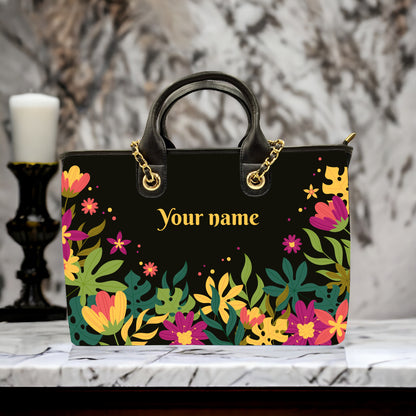 Customized Chain Tote Bag With floral pattern