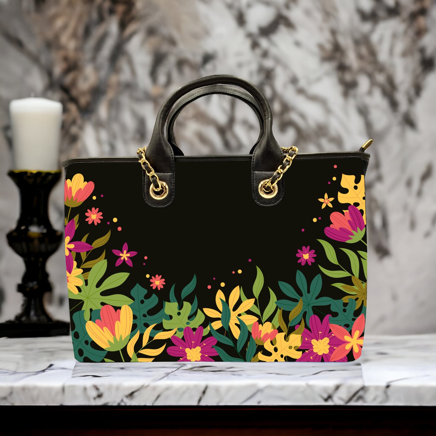 Customized Chain Tote Bag With floral pattern