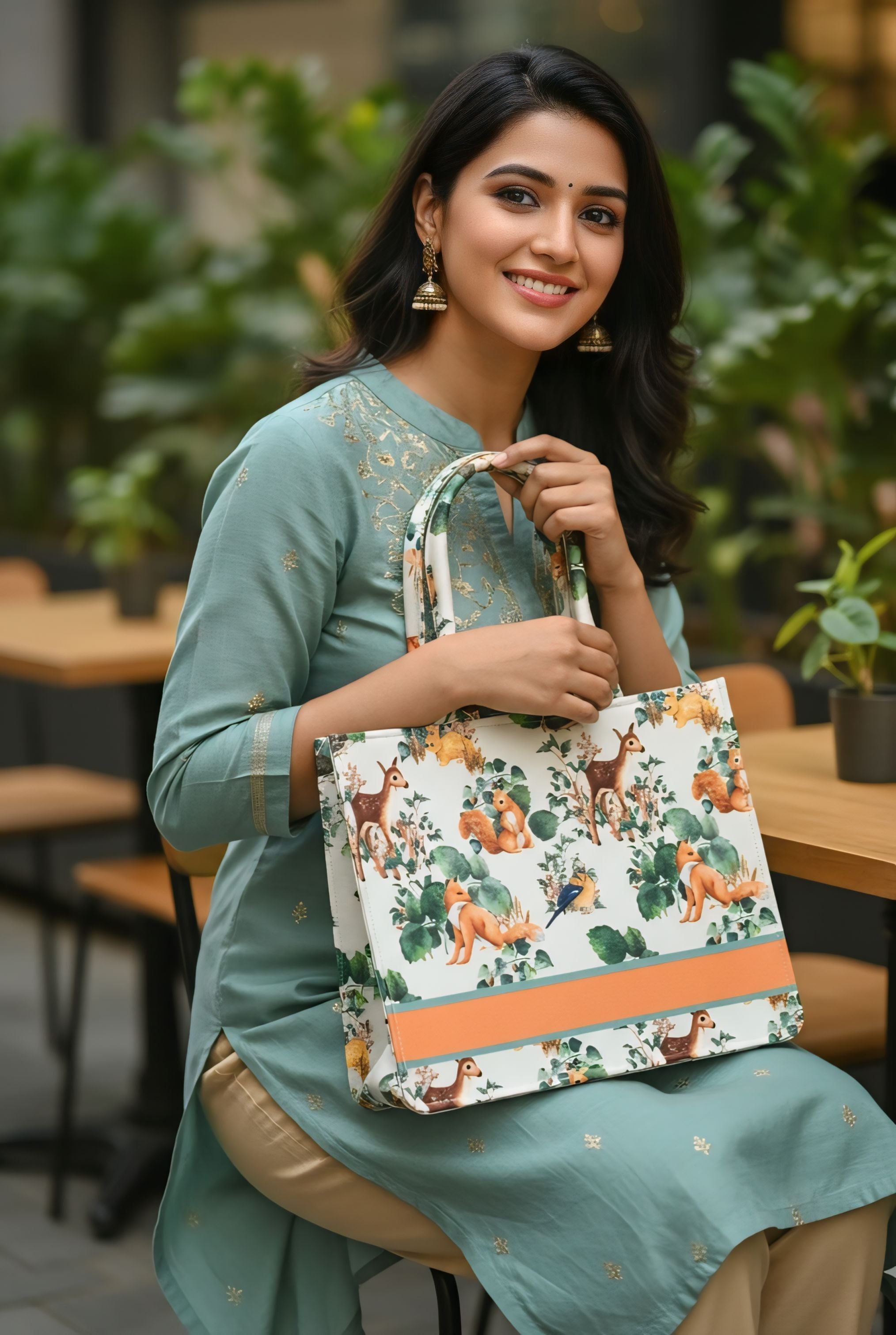forest animal tote bag for women