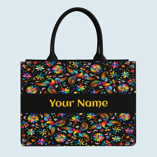 colourful bird floral tote bag personalised name