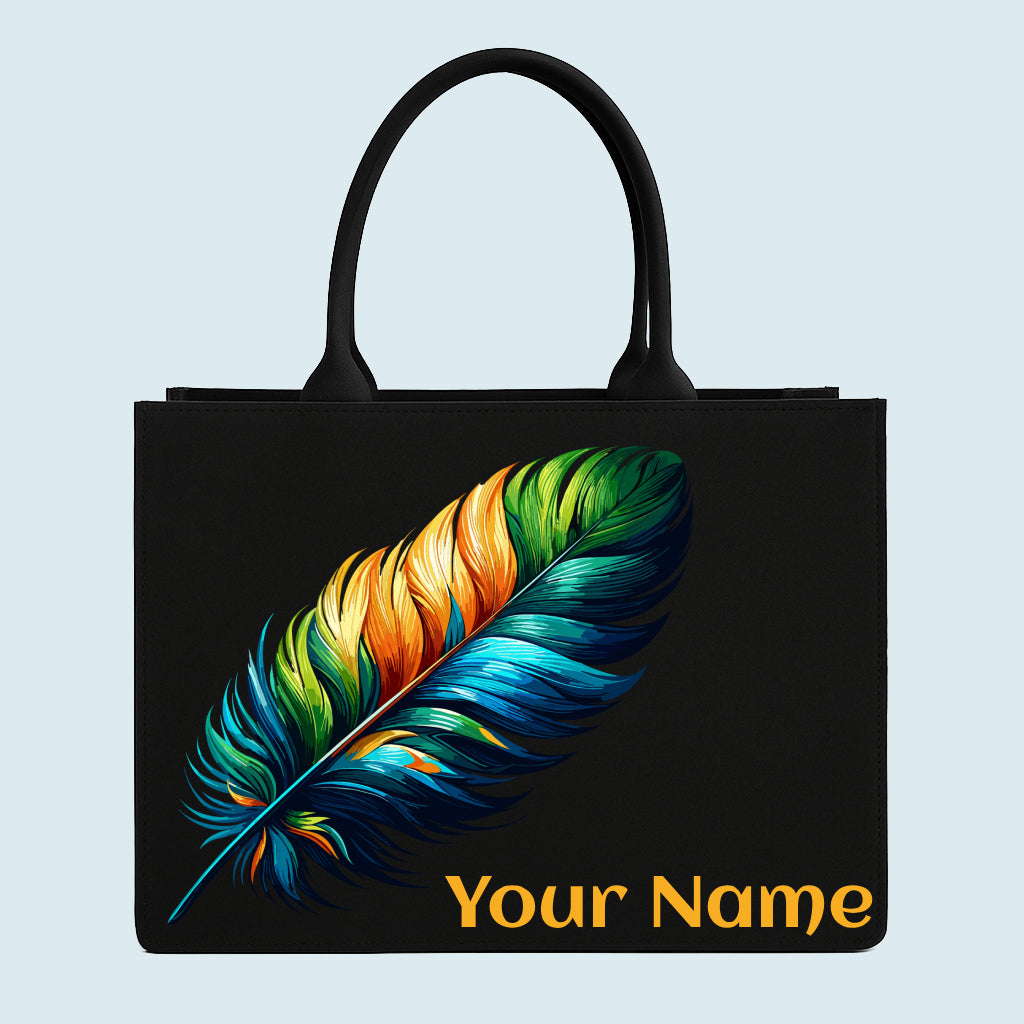 customised colorful feather tote bag with name NixaStyle