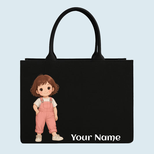 customised cute little girl tote bag with name
