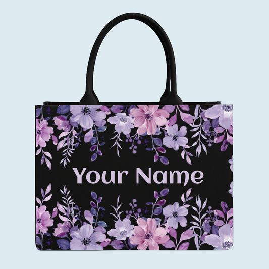 purple flower personalized tote bag NixaStyle