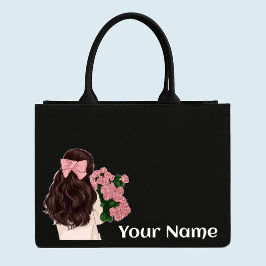 customised girl with roses tote bag with name