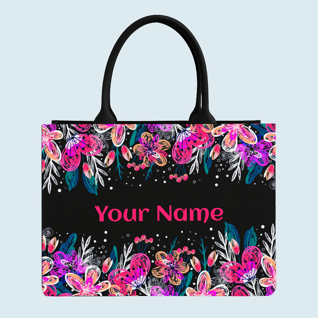 customised neon floral tote bag with name
