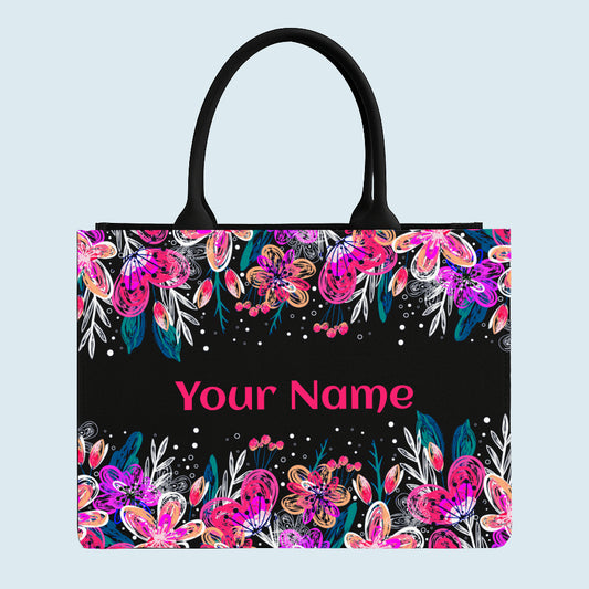 customised neon floral tote bag with name