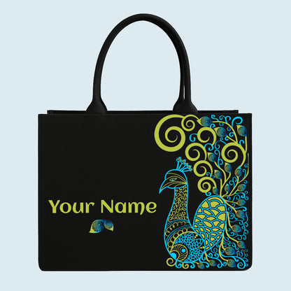 customised peacock design tote bag with name