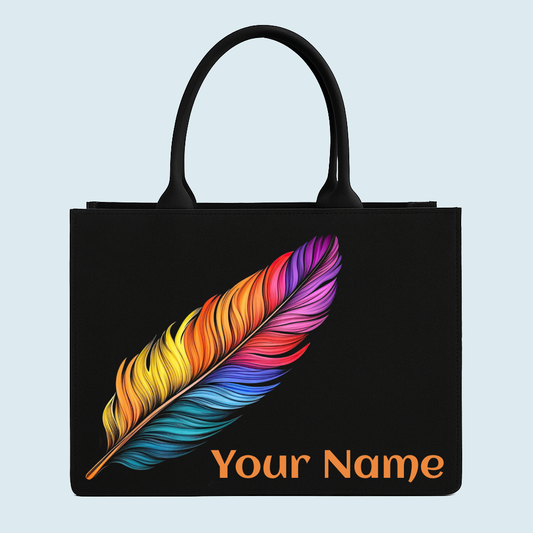 customised rainbow feather tote bag with name