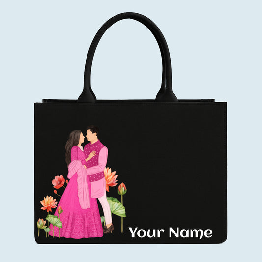 customised romantic couple tote bag with name