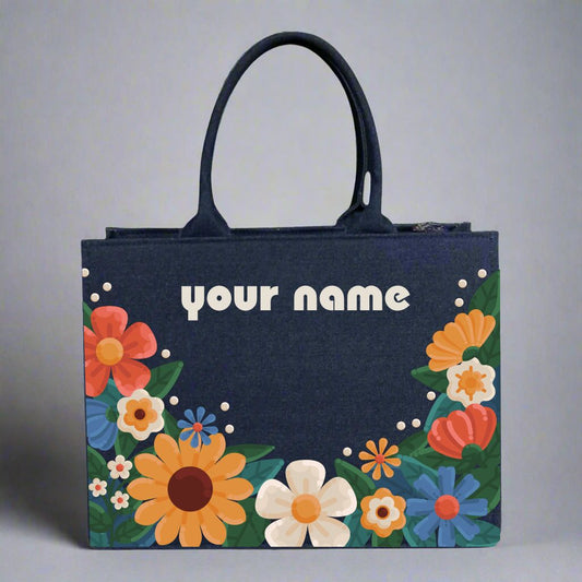Customized Denim Floral garden Bird Tote Bag