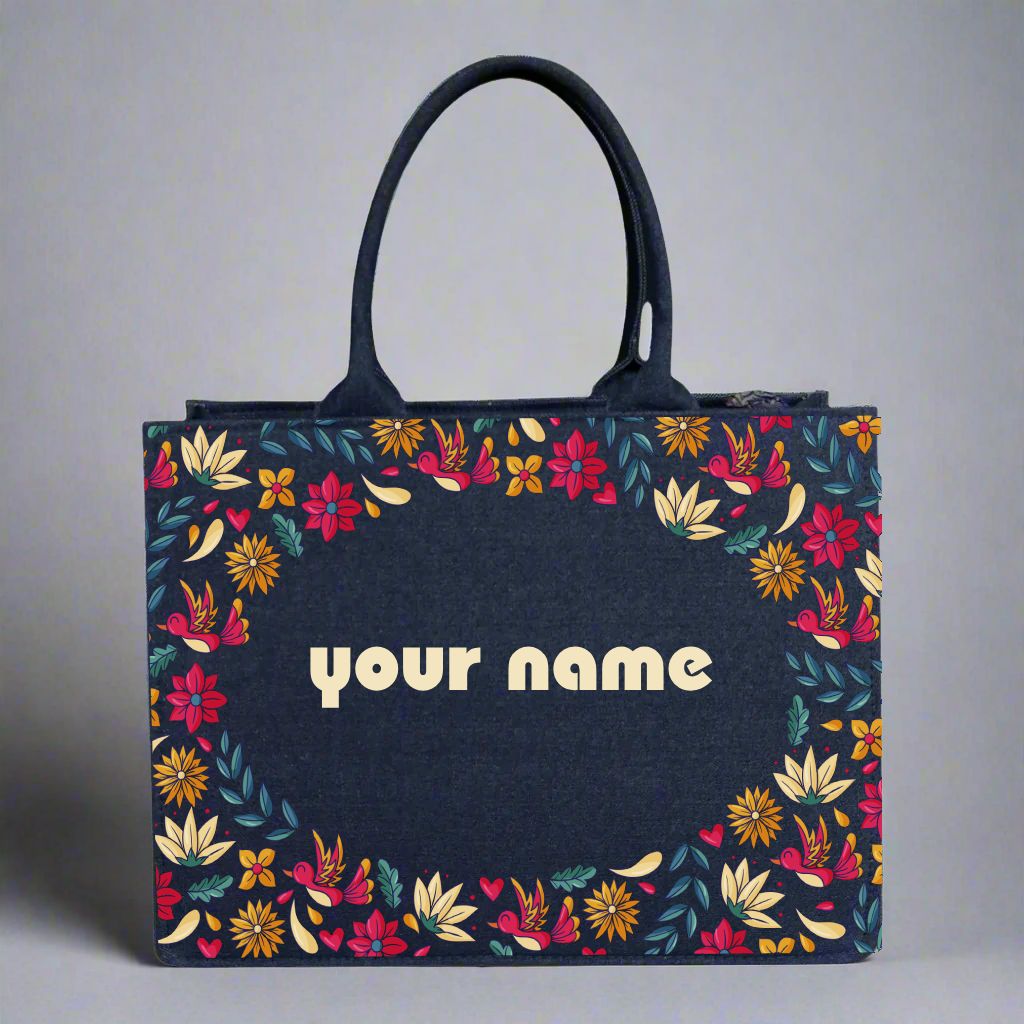 Customized Denim Floral Garden Tote Bag