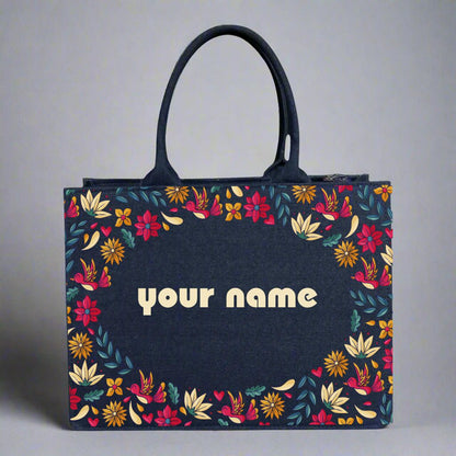 Customized Denim Floral Garden Tote Bag