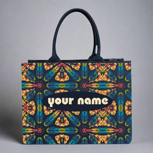 Customized Denim Mandala Tote Bag