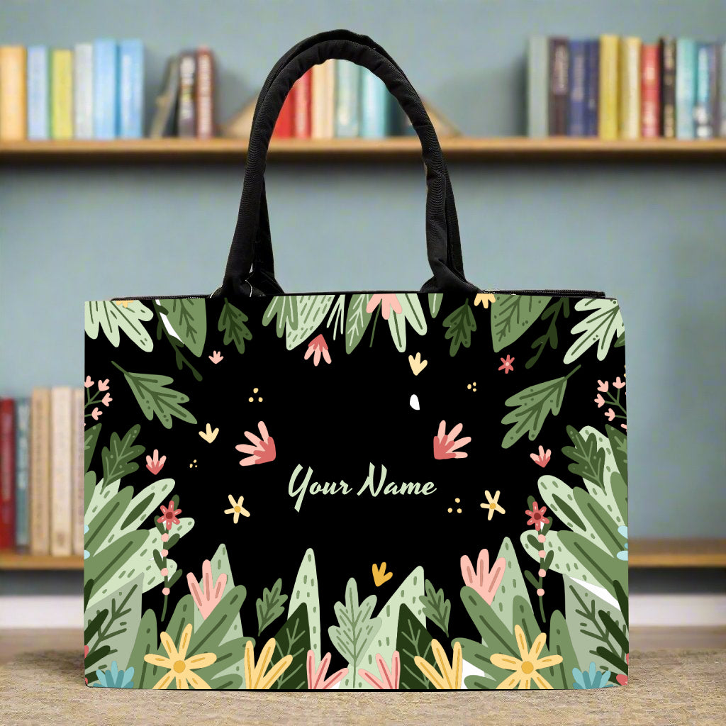 Personalised Botanical Tote Bag with Name | Custom Nature Leaf Canvas Handbag for Women | Stylish Eco Tote | Nixa Style