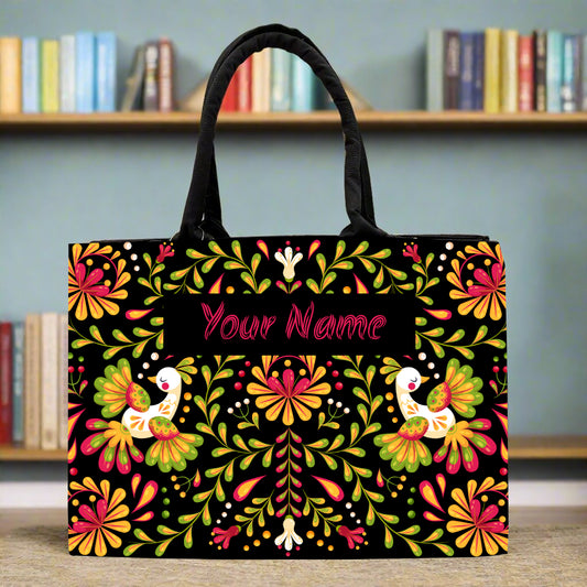 Customised  Elegance Floral Canvas Tote bag